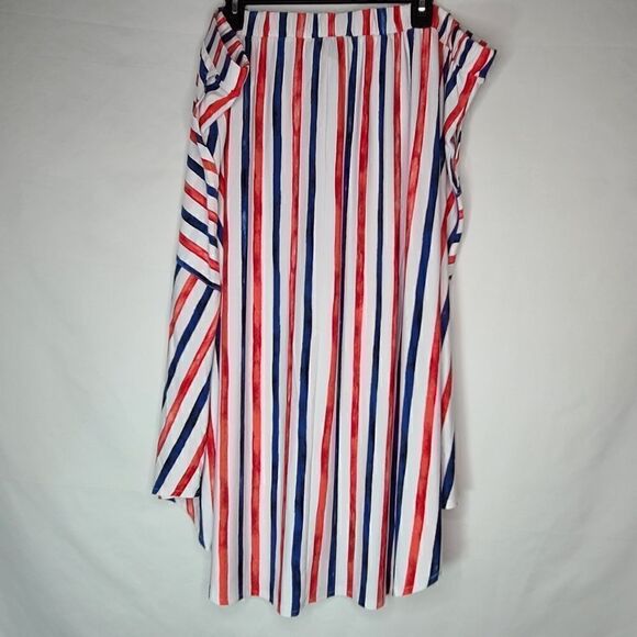 26W 28W Midi Crepe Skirt Red Blue Pockets Pull on - Picture 3 of 10